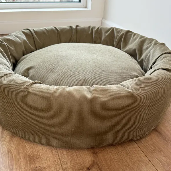 Round Hemp Cotton velvet Beige Olive Pet Bed with Removable Washable Natural velvet Cover Filled Organic Hemp Fiber house eco-friendly Gift