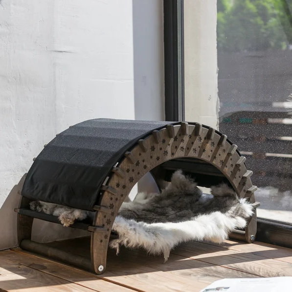Cat House Stars carving, cat house indoor, calming cat hammock bed, design cat furniture, cat cave